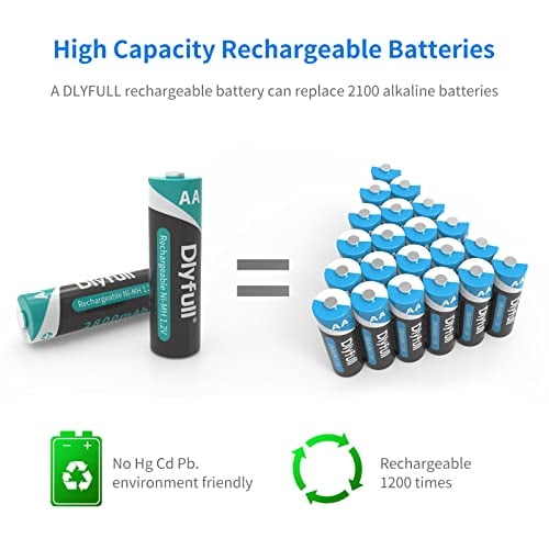 Baterías AA Recargables DLYFULL con Cargador 12PCS 2800mAh Ni-MH USB&Type C