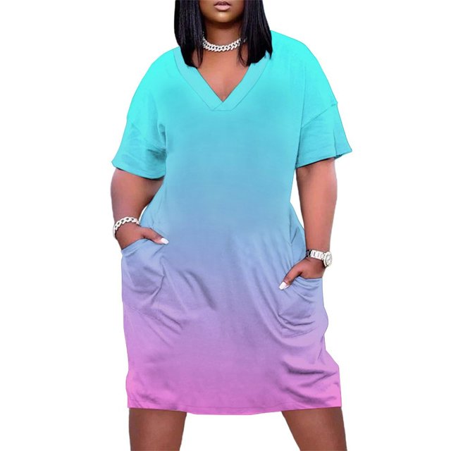 Vestido holgado de manga larga con bolsillos color pastel fucsia Rosa Turquesa azul aqua