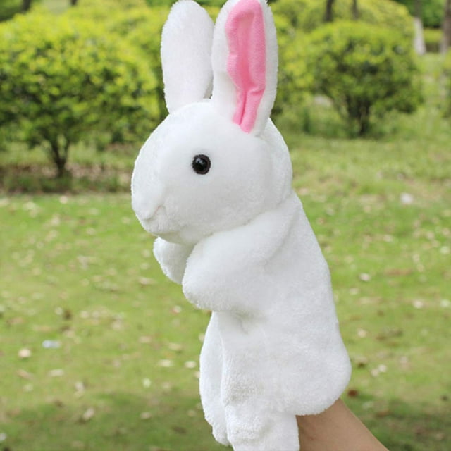Lindo conejito de dibujos animados de peluche, marioneta de guante, conejo, juguetes para dedos, regalo de cumpleaños para niños