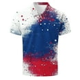 thumbnail image 4 of Fnnxeal Mens Patriotic Red White Blue Gradient Polo Shirt Short Sleeve Stars Print Nylon Spandex Performance Moisture Wicking Slim Fit,Size 2XL, 4 of 5