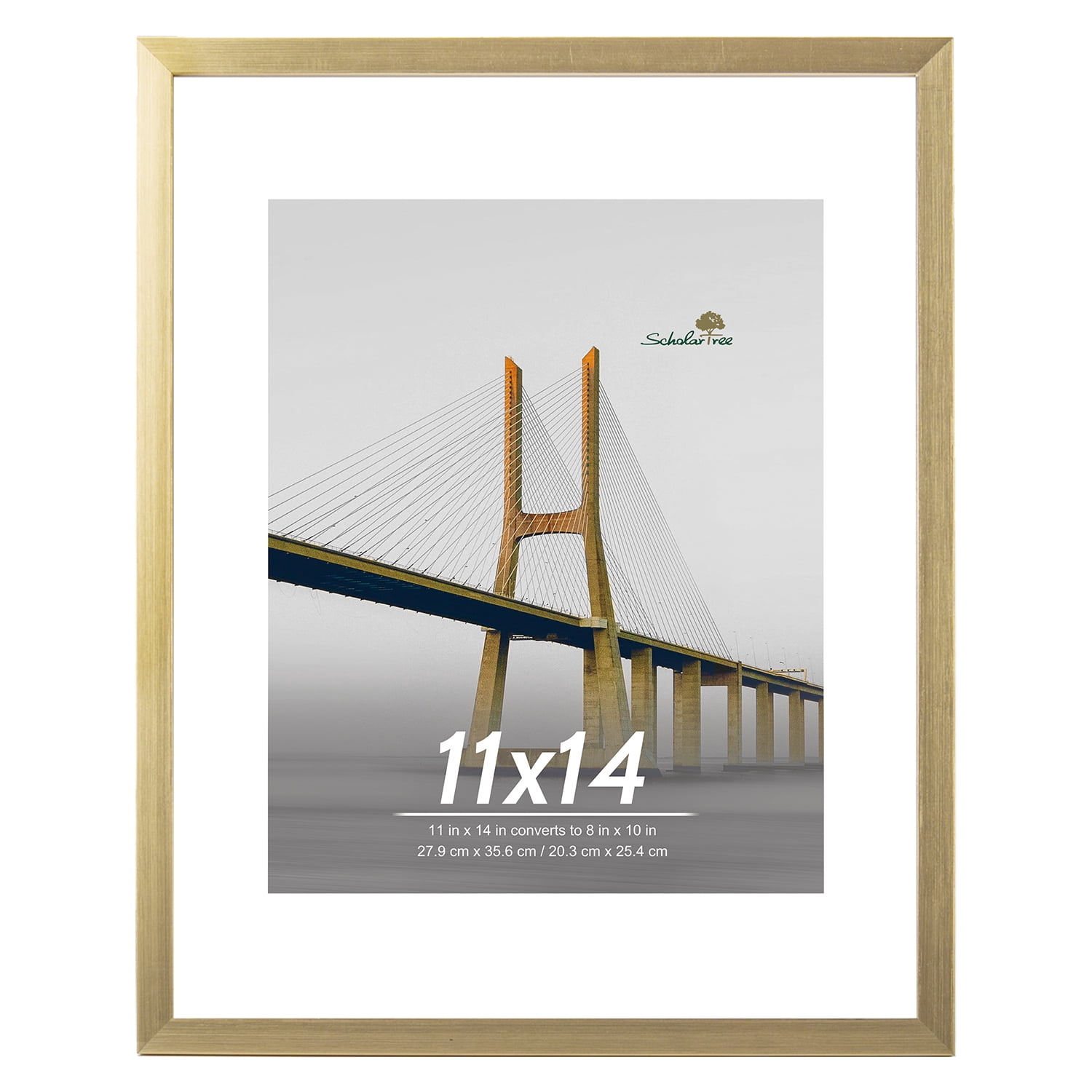 Scholartree 5-Pack Picture Frames, 8x10 with Mat & 11x14 Without Mat, Shatter-Safe Wall Gallery Set,Gold