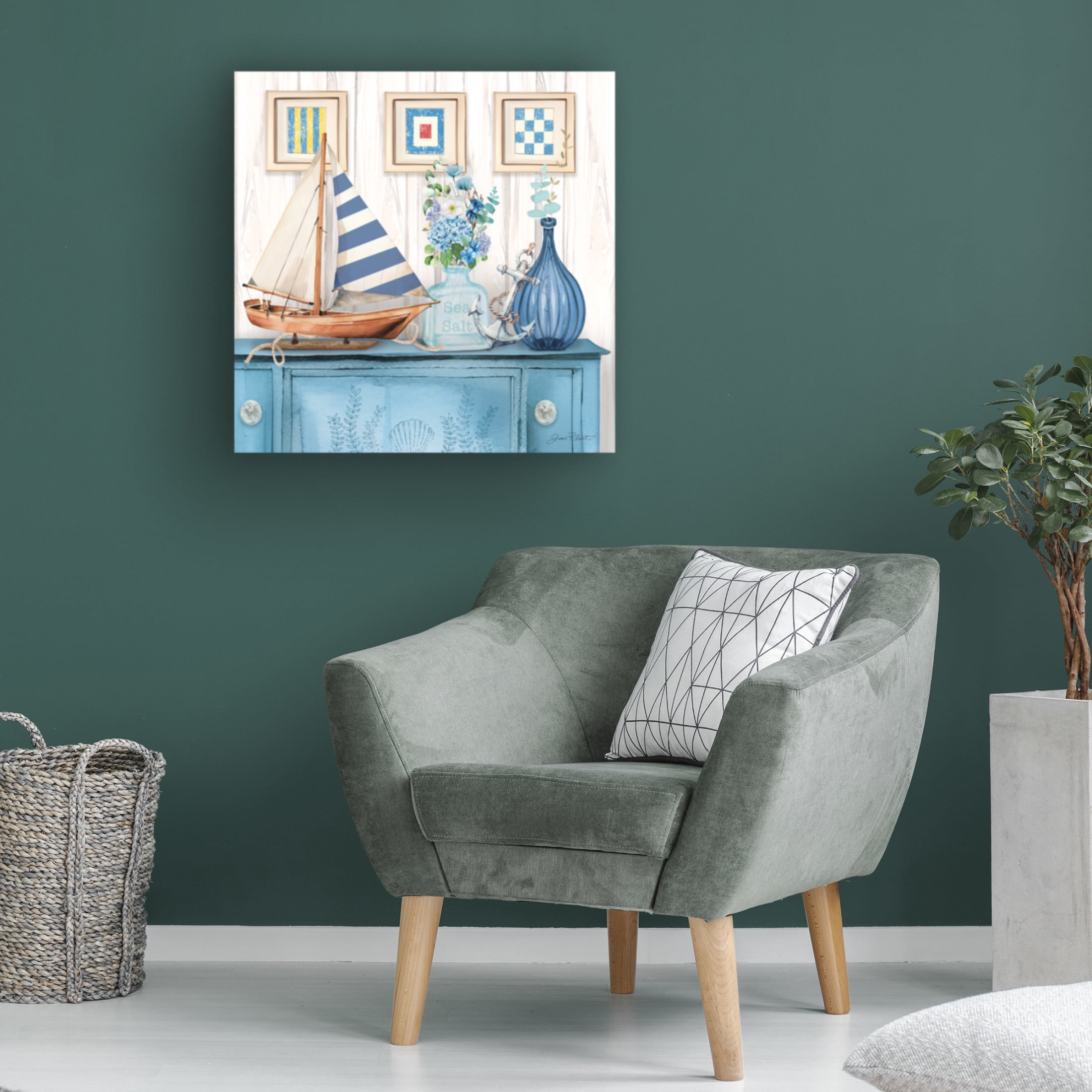 Canvas Wall Art - Jean Plout 'Nautical Still Life A' Wall Art for Living Room, Bedroom, or Office Décor by Trademark Fine Art - 35 x 35 Inches