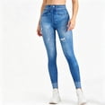 thumbnail image 4 of Favoffer Women's Imitation Denim Yoga Pants High Waist Tight Fit Hip Lifting Tummy Control Stretch Casual Trousers Outdoor Fitness Activewear, 4 of 7