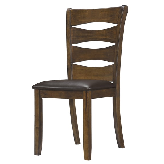 Transitional Ladder Back Side Chair with Leatherette Seat Set of 2 Brown