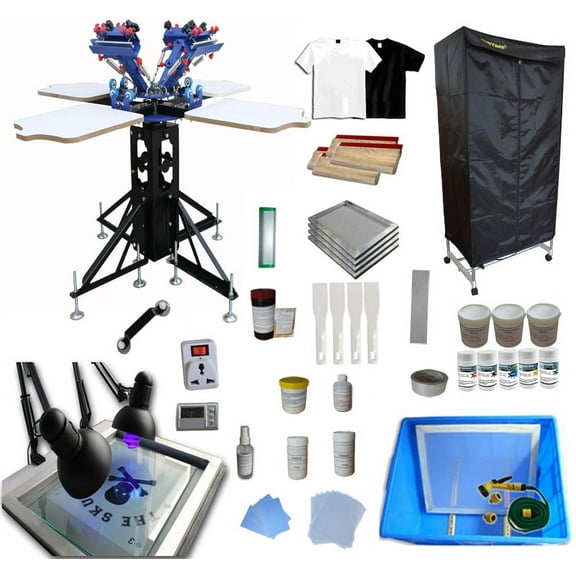 Techtongda 4 Color 4 Station Screen Printing Kit Screen Printing Press Screen Drying Cabinet #006940