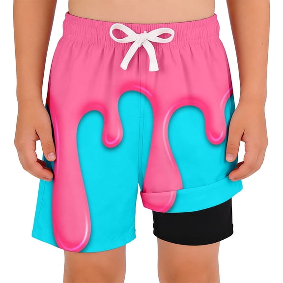 Miaoju Swimming Trunks for Boys 8-10 Cartoon Printed Short Sleeve Sunsuits Drawstring Fashion Kids Boys Swim Trunks Brief Liner Compression Anti Chafe Little Boys Bathing Suit Swimsuit
