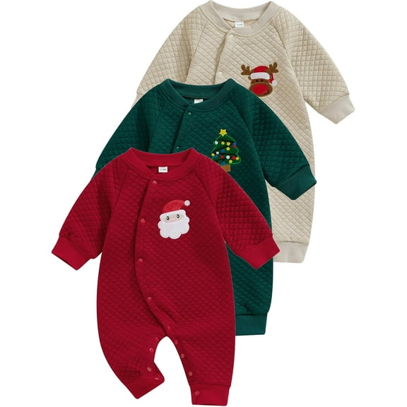 WIBACKER 0-6M Newborn Baby Boy Christmas Romper Infant Girl Fall Winter Santa Claus Outfits Cotton Button Jumpsuits