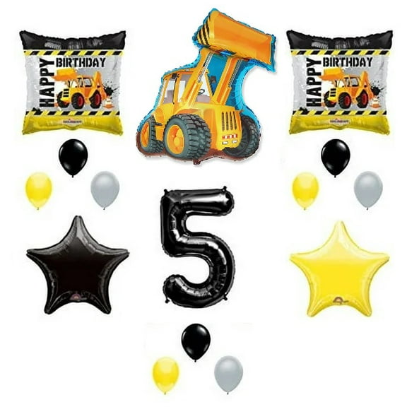 5th BIRTHDAY CONSTRUCTION Balloons Decoration Supplies Party Boy Dump Truck Bulldozer Fifth