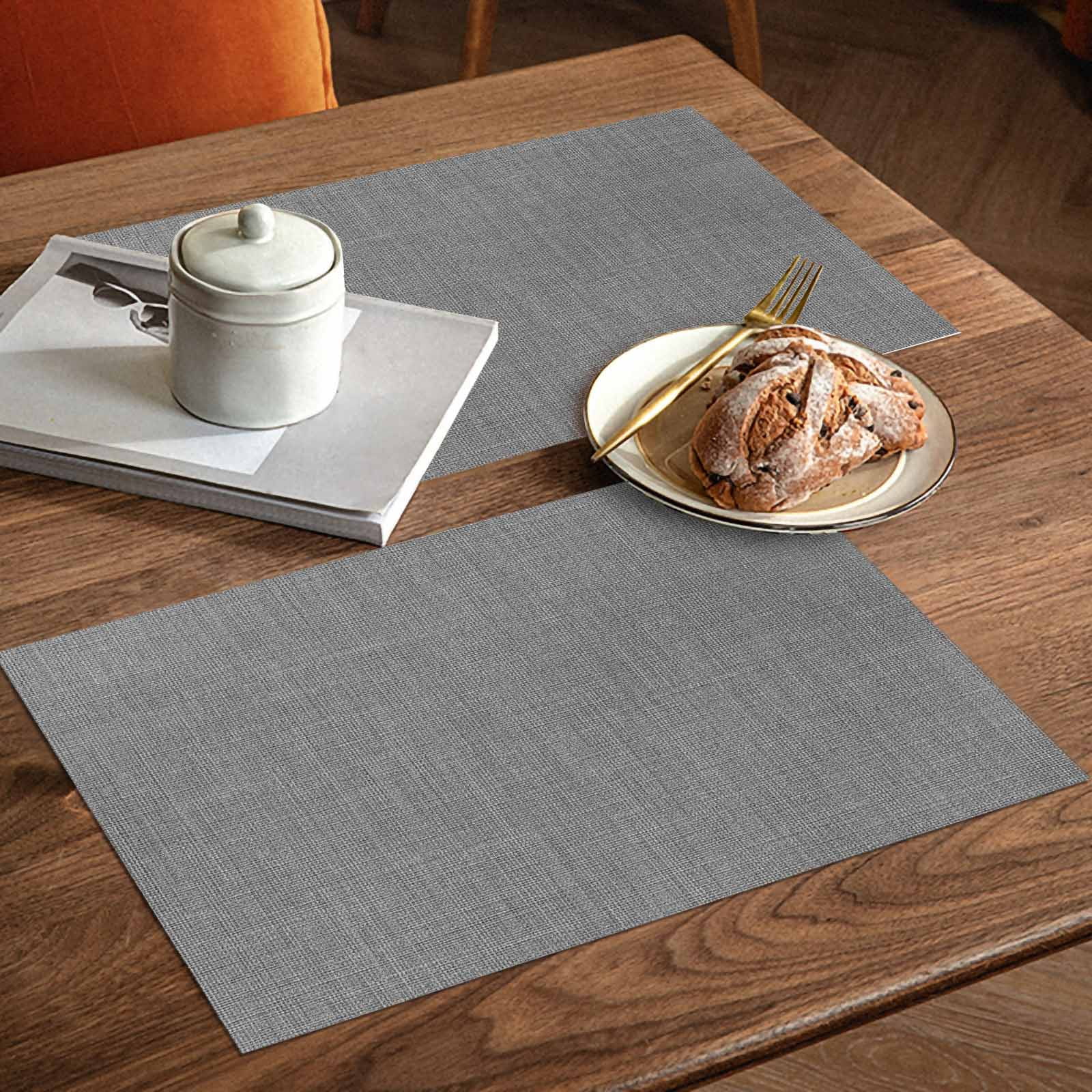 Placemats Set of 4, Grey Linen Placemats Set of 4, Farmhouse Pure Color Tablemats Washable Placemat Table Decoration for Kitchen Table Dinner Party Home Decor Indoor Outdoor 13x19 Inch