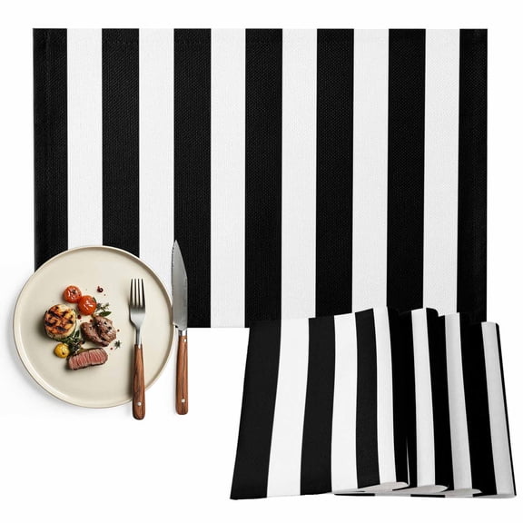 Black and White Striped Pattern Placemats Set of 6, Minimalist Table Mats Washable Heat-Insulation Non-Slip Place Mats for Kitchen Dinner Table Indoor Outdoor Decor,13x19 Inch