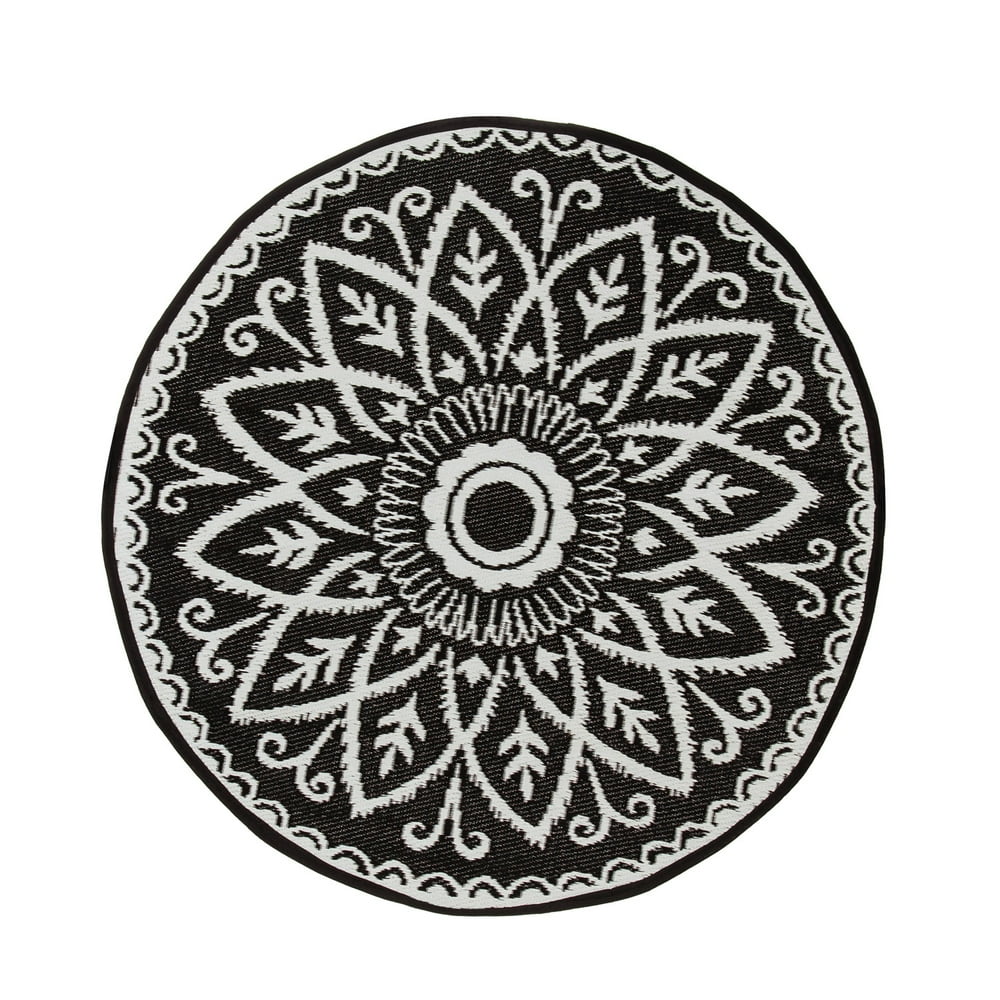 4' Indoor/Outdoor Round Rug Black, 48'' x 48'' x 0.02'' inches
