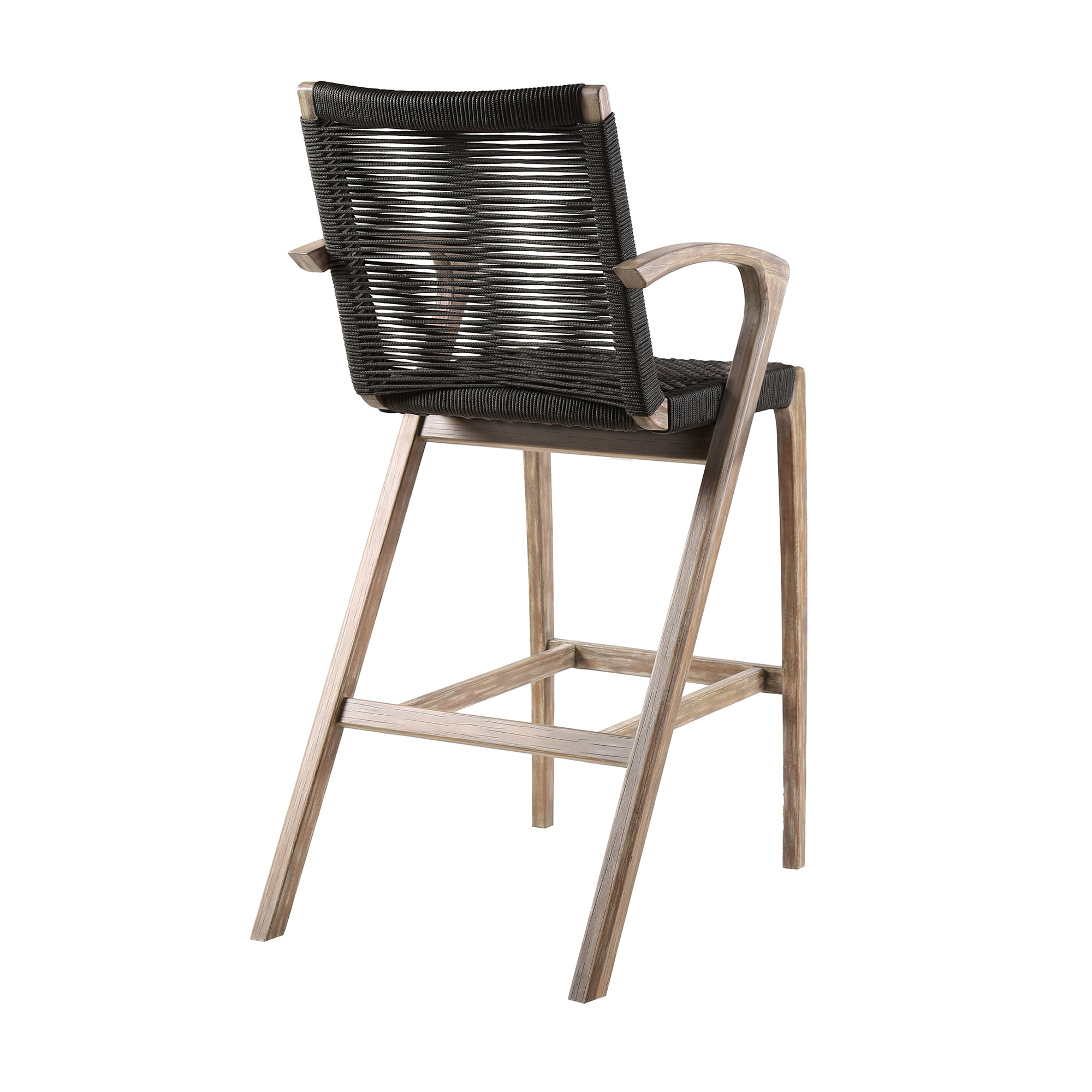 Nabila Outdoor Light Eucalyptus Wood and Charcoal Rope Counter and Bar Height Stool