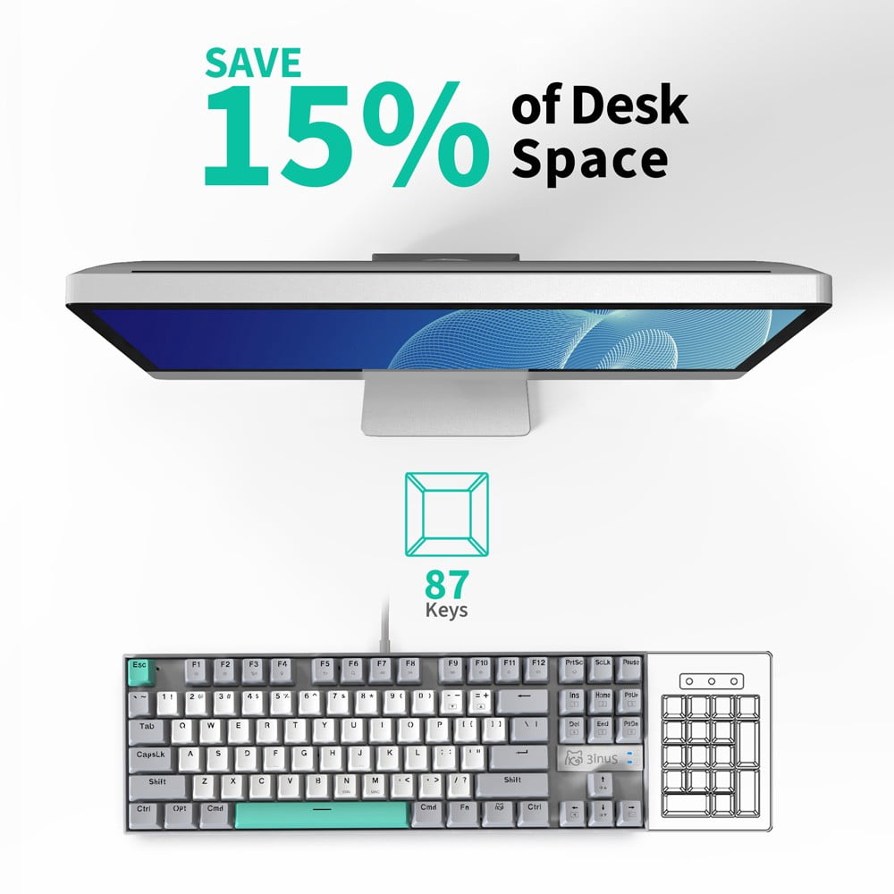 Wired 87 Keys Mechanical Keyboard with 5-Port USB Hub, Hot Swappable Gaming Keyboard, 4K HDMI, Red Switch Computer Keyboard for Mac Windows