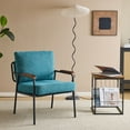 thumbnail image 6 of UBesGoo Mid Century Modern Accent Chair, Solid Wood Armchair with Rubberwood Armrests, Metal Frame Singe Sofa for Lounge Spaces, Blue-Green, 6 of 7