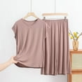 thumbnail image 5 of cfhntfmh Pajamas Set for Women Cotton Modal 2 Piece Summer Lounge Set Soft Comfy Short Sleeve with Long Pant Sleepwear, 5 of 5