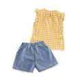 thumbnail image 2 of Gureui Toddler Infant Baby Girls Long Pants Outfits, Sleeveless Plaid Pattern Lace Patchwork Sling Tank Tops + Elastic Waist Flare Pants Set, 2 of 7