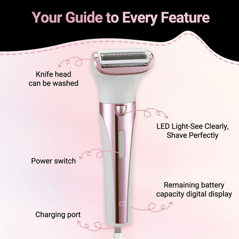 2 In 1 Bikini Trimmer For Women - Body / Facial Hair Removal For Women, Rechargeable Dual Head Electric Razor Shaver Bikini Underarm Leg Arm Body Face Ipx7 Waterproo