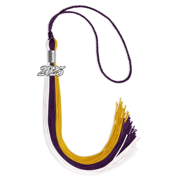 Endea Graduation Purple/Gold/White Graduation Tassel with Silver Date Drop