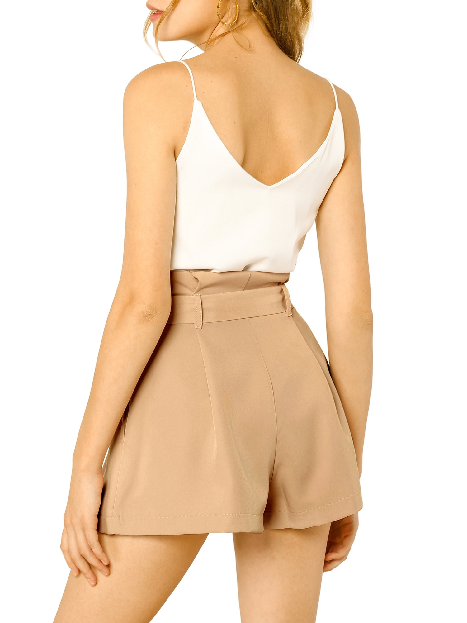 DARING DIVA Women's Bow Tie High Waist Short Paper Bag Shorts XL Khaki