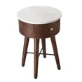 thumbnail image 1 of Table d'Appoint Ronde en Marbre Blanc et Base en Cerisier Brun, 1 of 4
