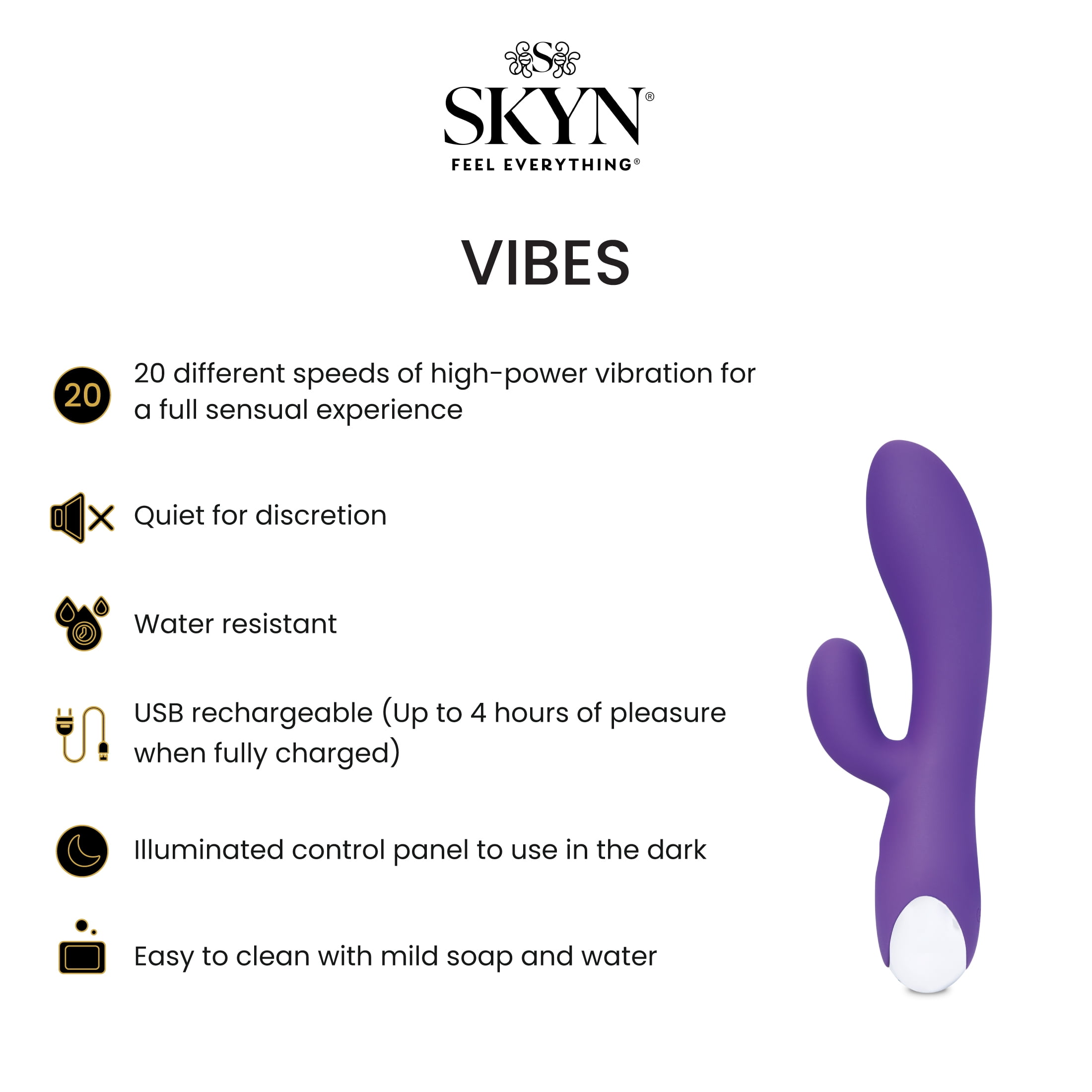 SKYN Vibes Personal Massage Wand Vibrator, 20 Speeds, Purple, 1 Count