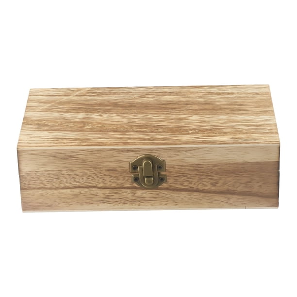 Caja de almacenamiento para el hogar, caja de madera natural con tapa, organizador de postales con candado dorado, estuche de joyería artesanal hecho a mano, ataúd de madera para uso doméstico, color