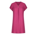 thumbnail image 3 of Patlollav Women Casual Solid V-neck Short Sleeve Dress Pocket Split Hem Strap Dress, 3 of 5
