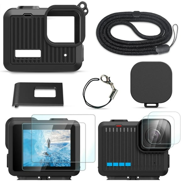 Silicone Sleeve Rubber Case for Go Pro Hero 4K,Protective Housing Case Replace Battery Side Cover&Screen Protectors& Lens Caps&Lanyard for Hero-4K Accessories Kit