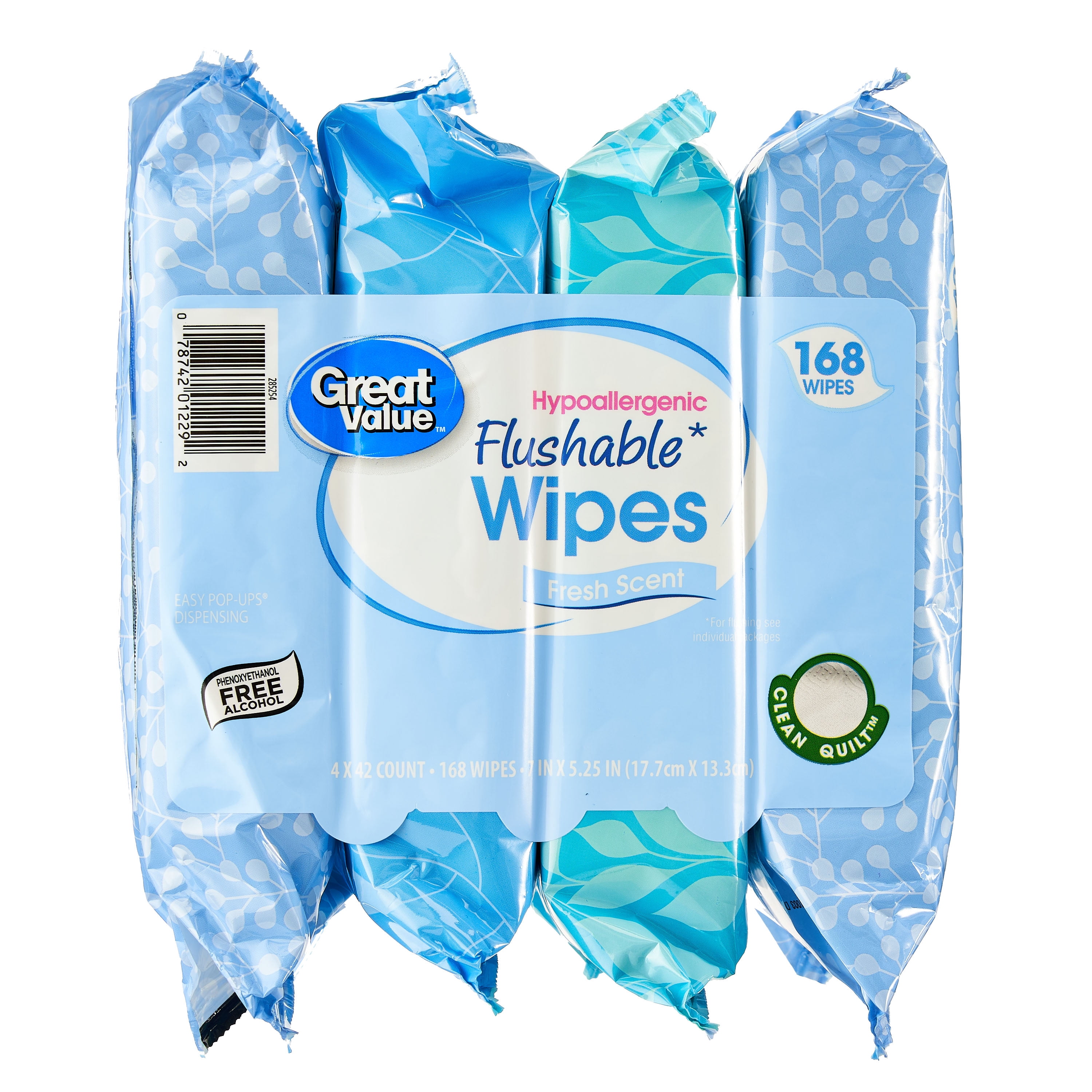 Buy Great Value Fresh Scent Flushable Wipes, 4 Resealable Packs, 168