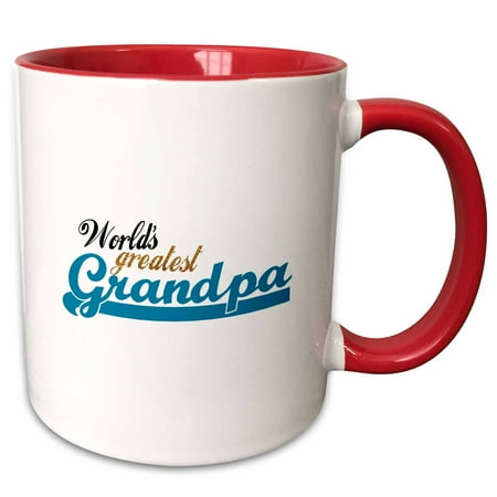 Great Gifts For Grandfathers 3dRose Worlds Greatest Grandpa - Best Grandfather in the world - Great Grandpop gifts - blue text - Two Tone Red Mug, 11-ounce ()