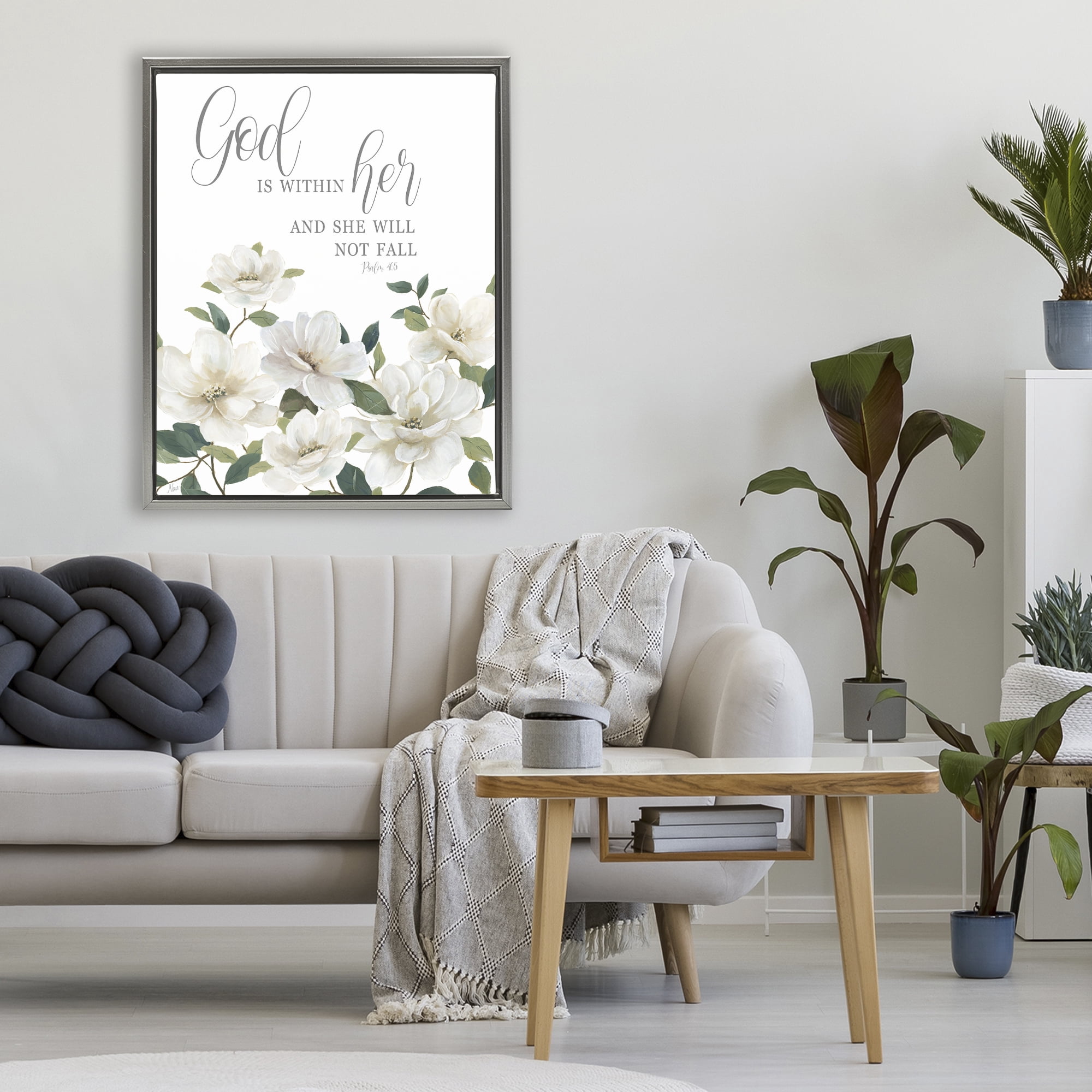 Stupell Industries God Is Within Her Gray Framed Floater Canvas Wall Art, design by Nan