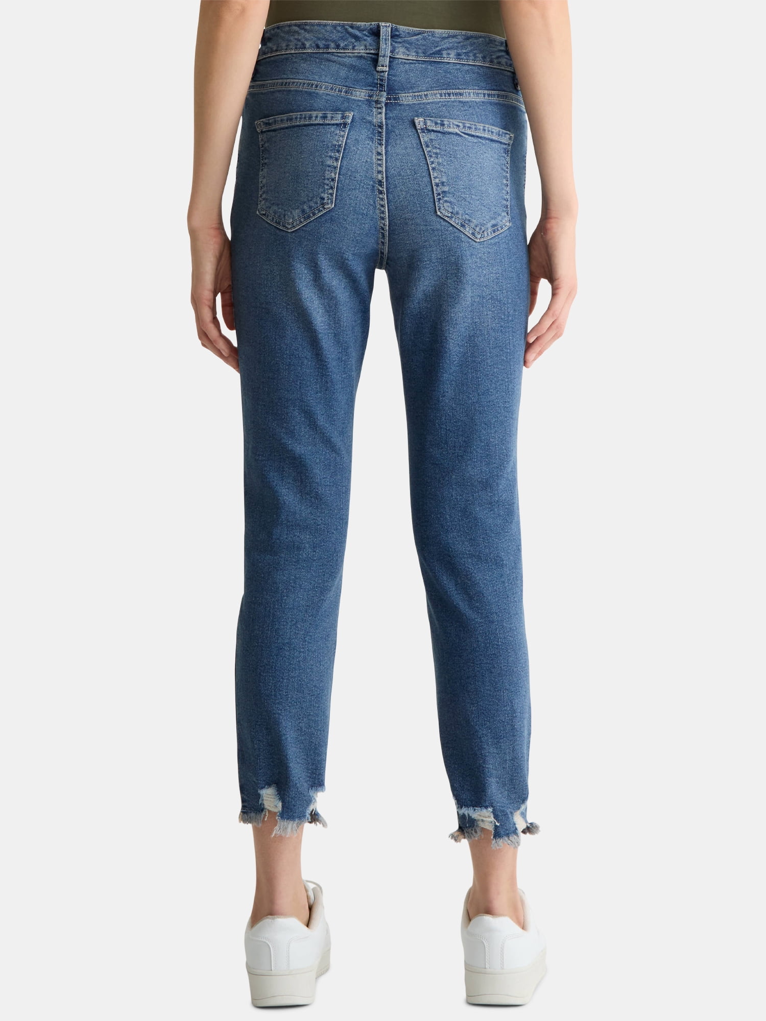 Time and Tru Women's High Rise Straight Leg Destructed Hem Jeans, 26" Inseam, Sizes 0-20