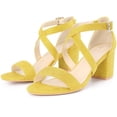 thumbnail image 4 of BLISSFUL STEP Women's Solid Color Open Toe Cross Strap Mid Chunky Heel Sandals, 4 of 7