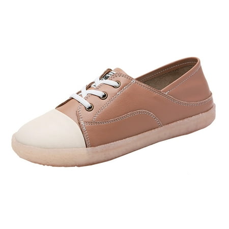 OJSFQUFP Womens Shoes Women Flat Loafers White Pu Leather Ladies Shoes Fashion and Causal Shoes Work Flats Office Shoes Womens Orthopedic Shoes Brown 37