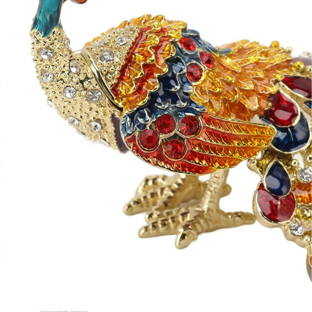 Peacock Trinket Boxes Hand Painted Finish Rhinestones Exquisite Hinged Trinket Boxes Jewelry Box for Living Room Bathroom
