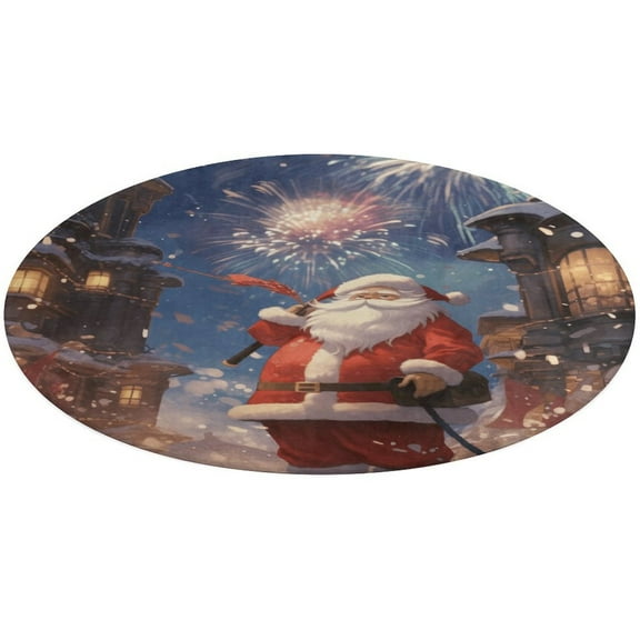 Funny Santa Claus Christmas Round Rugs -Washable Non-Slip Small Round Area Rug Throw Soft Circle Rugs for Bedroom, Modern Print Indoor Carpet for Entryway Sofa Living Room