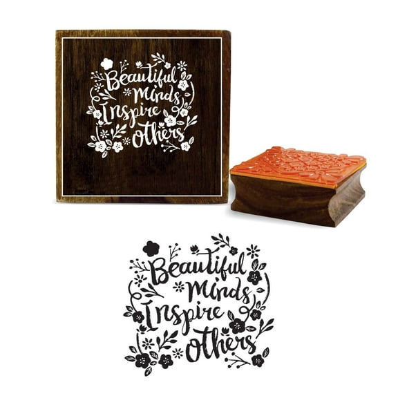 Printtoo Wooden Rubber Stamp Beautiful Minds Inspire Others Quotes Square Stamps-3 x 3 Inches