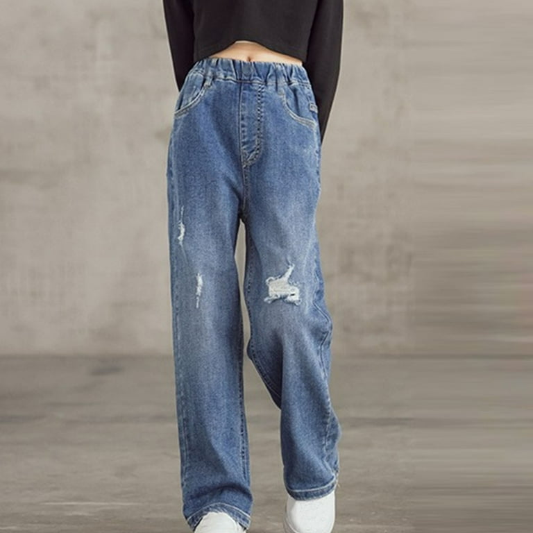 uublik Girls Jeans 3-14 Years High Waisted Wide Leg Baggy Jeans