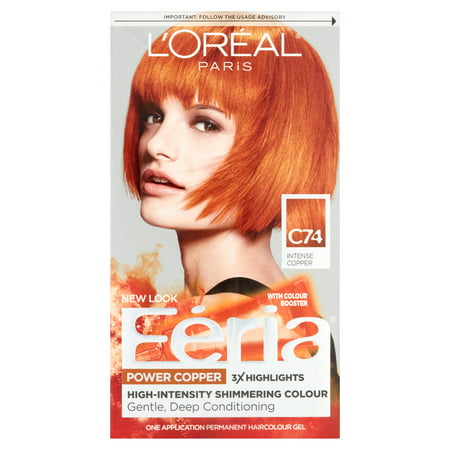 L'Oreal Paris Feria Multi-Faceted Shimmering Permanent Hair Color, C74 Copper Crave (Intense Copper), 1