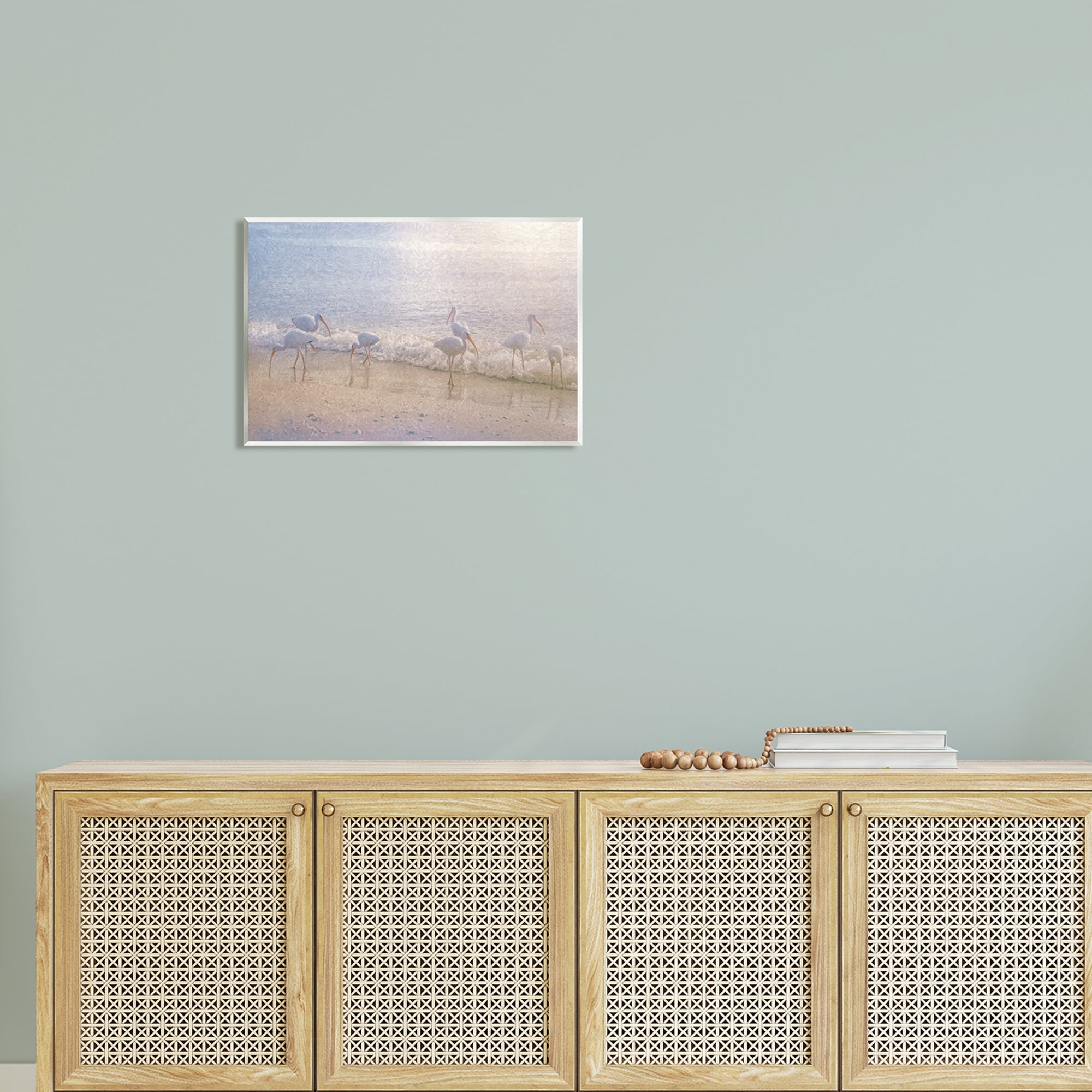 Stupell Seaside Waves Bird Flock Grazing Landscape Painting Wall Plaque Unframed Art Print Wall Art