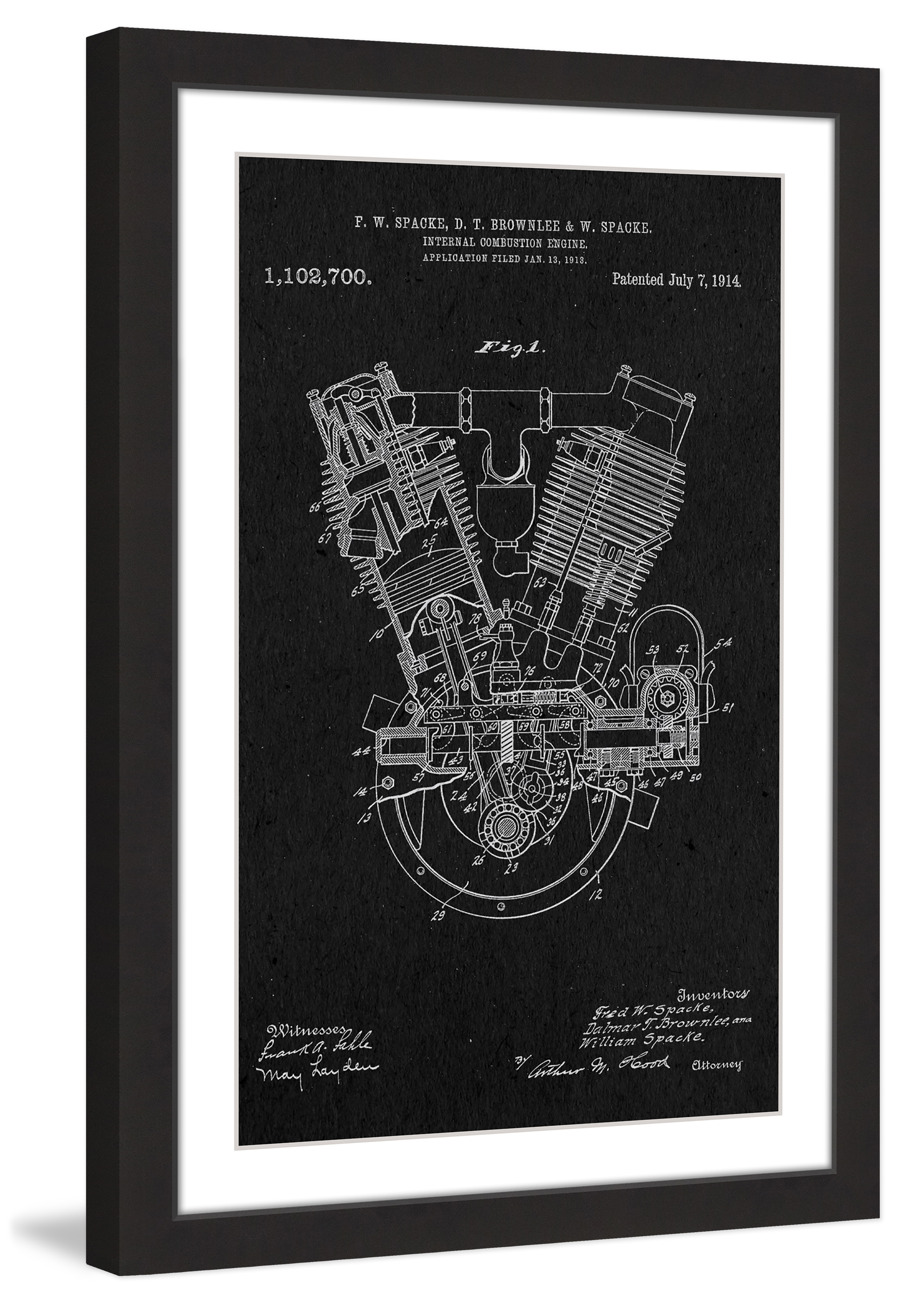 "Engine 1914 Black Paper" Framed Painting Print