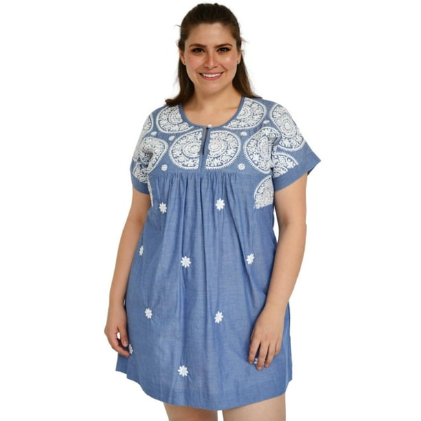 Vestido bordado PESHLI Tallas Extras 78121 Curvy Plus Size Blanco C azul 42