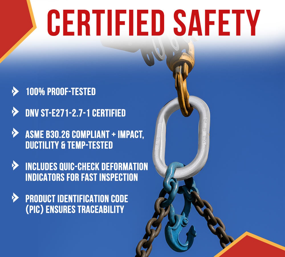 thumbnail image 5 of Crosby A-342 5/8 Inch Oblong Master Link for Chain & Wire Rope, Grade 100 - WLL 9,000 Lbs, Platinum Alloy Steel, Heavy-Duty Oval Master Link Ring for Lifting - 1014280, 5 of 10