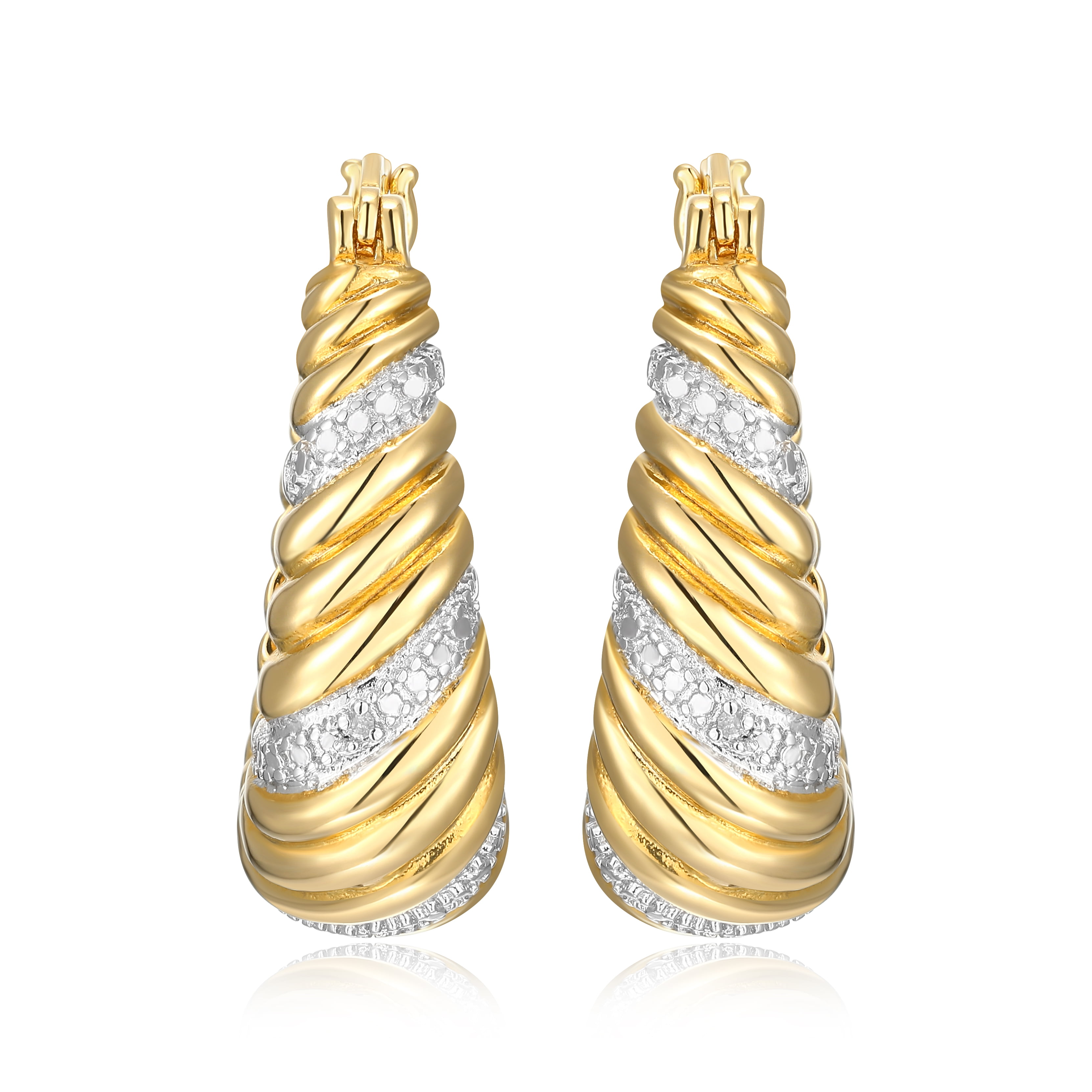 Forever Facets Diamond Accent Swirl Shrimp Earrings in Two-Tone Rhodium over Bronze, Adult Female