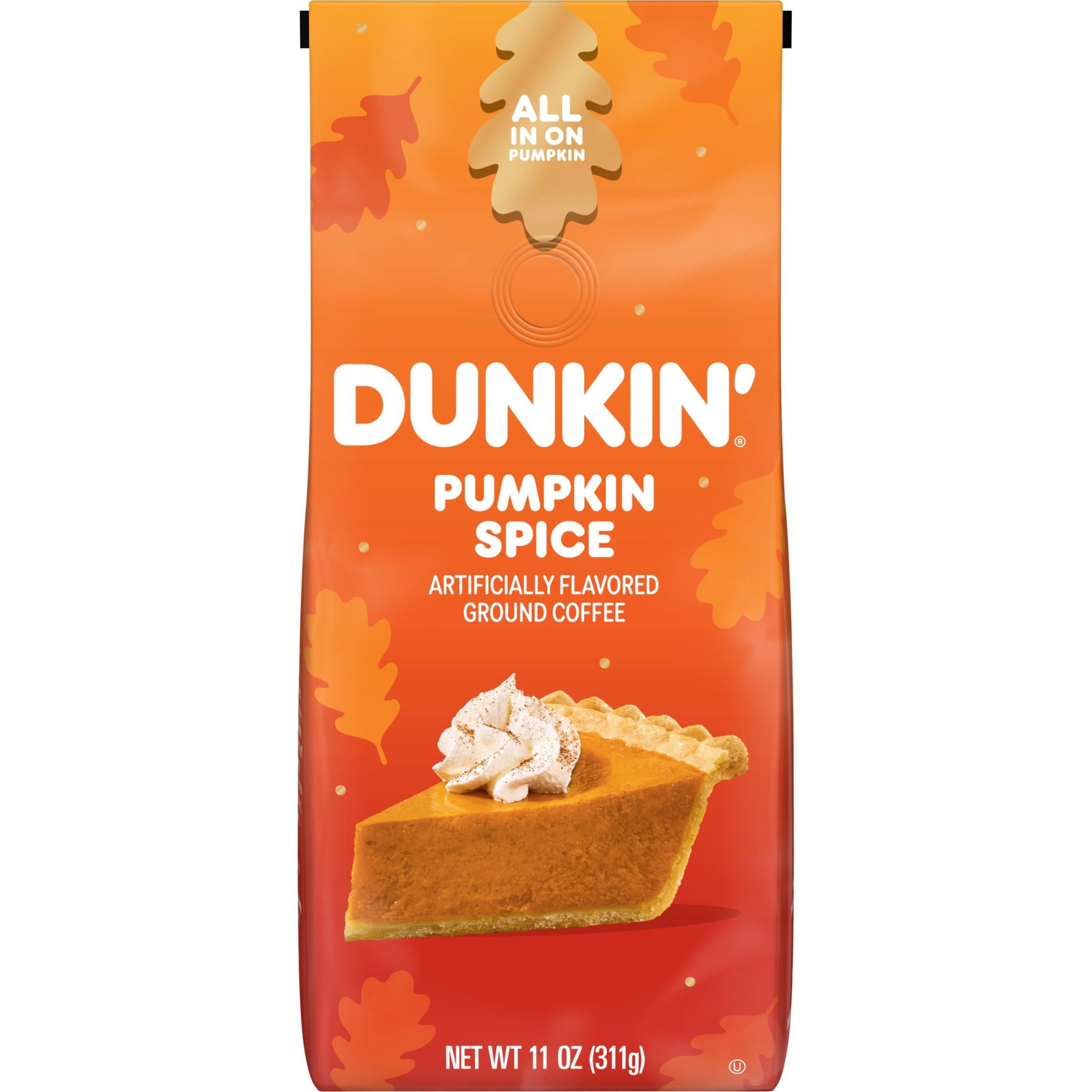 (2 pack) Dunkin’ Pumpkin Spice Artificially Flavored Ground Coffee, 11 oz Bag