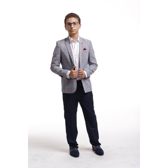 Elie Balleh Navy Wild Checkered Boys's Blazers Sports Coat Jacket