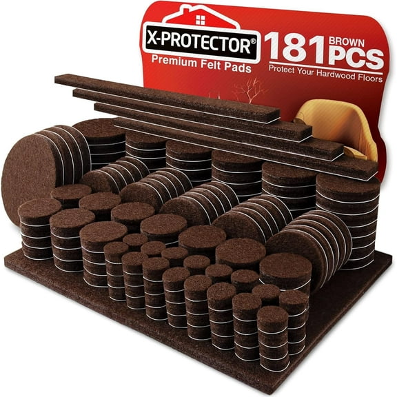 X-Protector Felt Furniture Pads - 181 Pcs Brown - Felt Pads for Furniture Feet - Protect Hard Floors