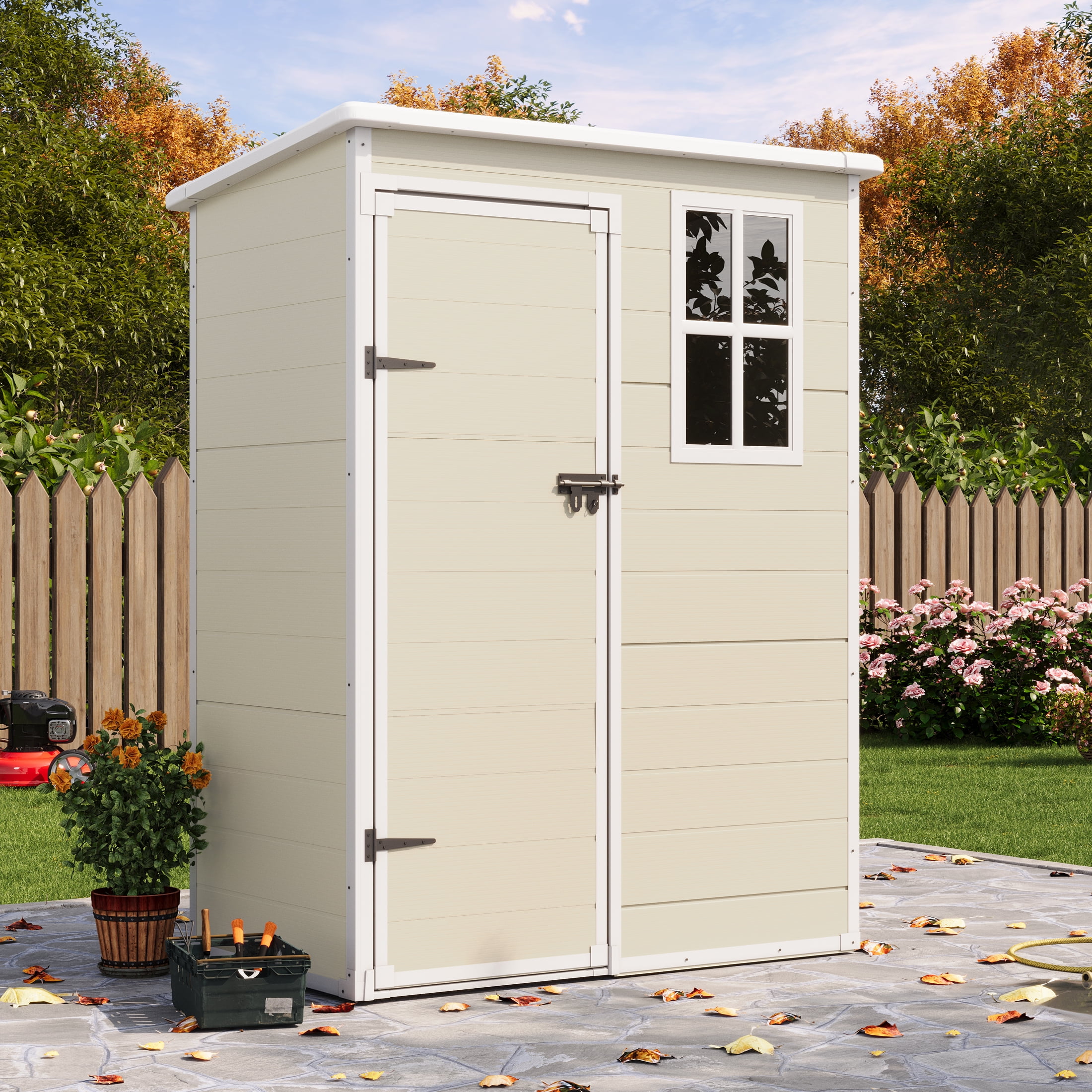 UDPATIO Outdoor Storage Shed 5x3 FT, Resin Garden Shed for Backyard, Patio, Lawn, Sandstone