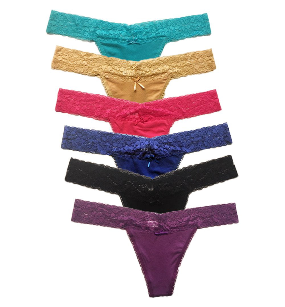 Women’s Underwear Cotton Lace Trim Thong Panties Pack 