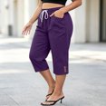 thumbnail image 2 of Ruimatai Womens Capri Cropped Pants Drawstring Elastic Waist Pocket Button Detail Plus Size Casual Vacation Trousers, 2 of 7